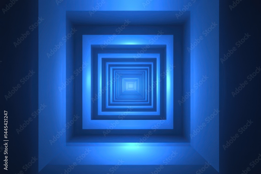 A blue, square tunnel stretches into infinity with perspective. Perfect for abstract concepts or futuristic technology visuals. A blue, square tunnel stretches into infinity with perspective. Perfect for abstract concepts or futuristic technology visuals.