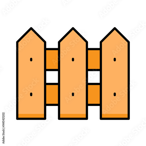 Wooden Fence Line Icon Home Garden Property Boundary Barrier Flat Outline Vector Editable Easy to Edit Symbol