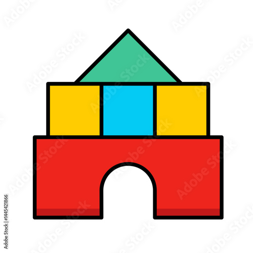 Flat design colorful building blocks structure. Childhood toy and game concept