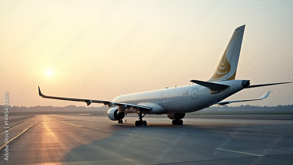 Fototapeta premium Jet Airplane Taxiing on Tarmac with Cargo Load: Advanced Aviation Systems for Fast International Shipments in Global Logistics - Photo Stock Concept