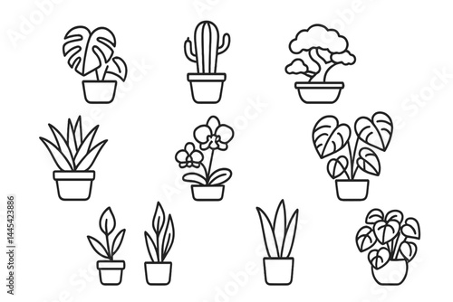 Collection of Vector Icons Featuring Various Potted Plants and Succulents for Creative Projects