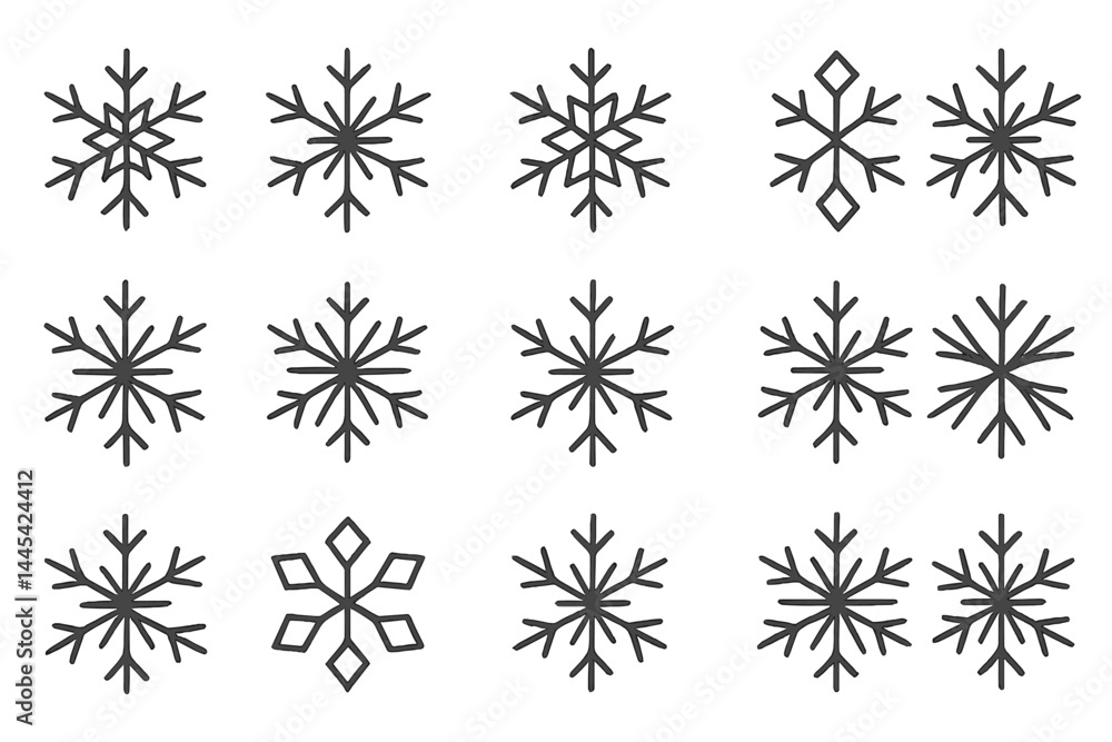Vector icon set featuring various snowflake designs suitable for winter-themed projects or holiday decorations Vector icon set featuring various snowflake designs suitable for winter-themed projects or holiday decorations
