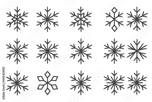 Vector icon set featuring various snowflake designs suitable for winter-themed projects or holiday decorations