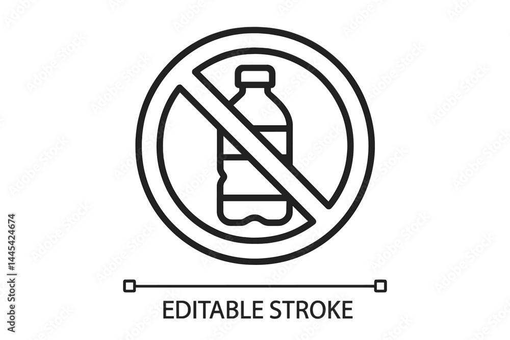 Vector icon depicting a prohibition sign for plastic water bottles to promote eco-friendly practices and reduce plastic waste Vector icon depicting a prohibition sign for plastic water bottles to promote eco-friendly practices and reduce plastic waste