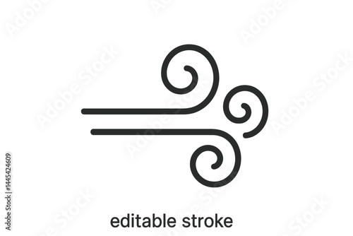 Stylized vector icon of flowing wind with curved lines depicting movement and air dynamics
