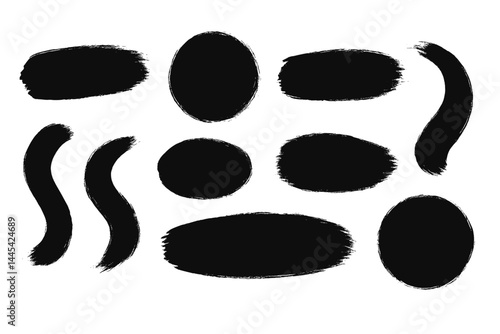 Black brush stroke vector icons for graphic design and artistic projects available for creative use in digital applications
