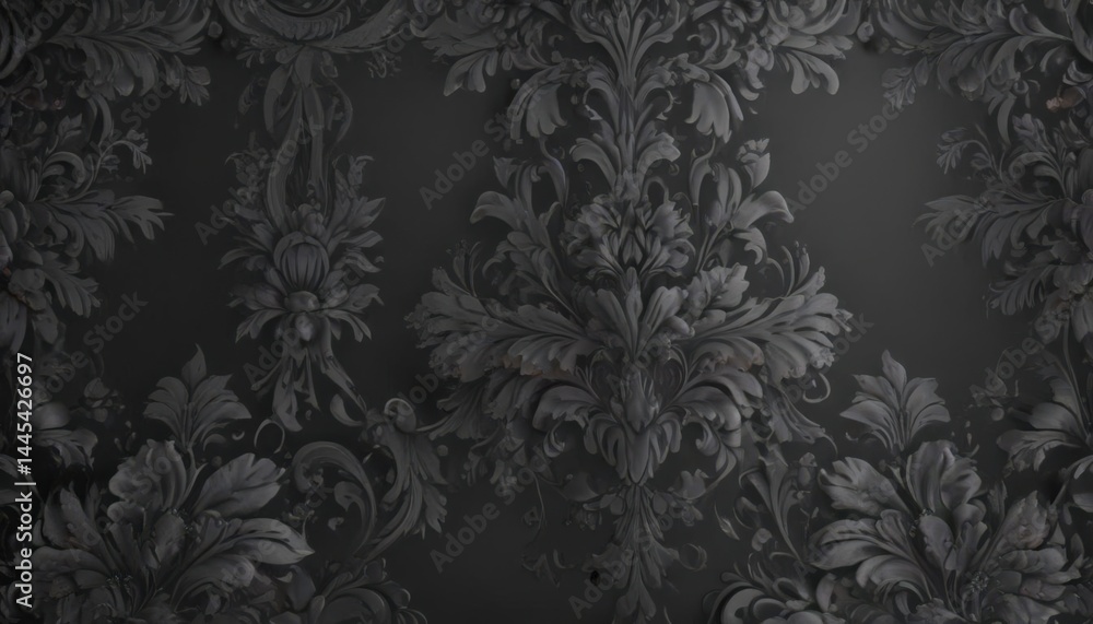 custom made wallpaper toronto digitalElegant black floral damask, shadowed grey background  , black, muted