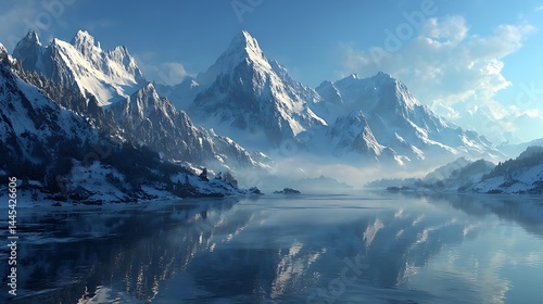 Wallpaper Mural Serene snow-capped mountains reflected in a still lake Torontodigital.ca