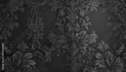 Wallpaper Mural Elegant black floral damask, shadowed grey background  , black, muted Torontodigital.ca