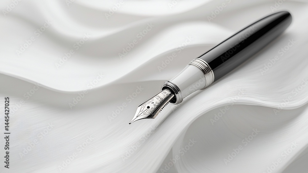 Fototapeta premium Elegant fountain pen on white fabric