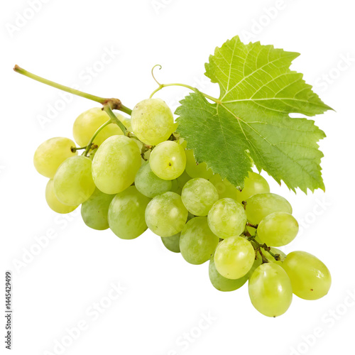 Green grapes with leaf. Isolated on white background