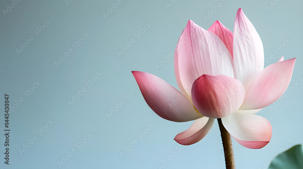 Zen Serenity: A delicate lotus blossom, its petals painted with soft hues, floats gracefully against a tranquil blue backdrop, embodies peace and purity. Zen Serenity: A delicate lotus blossom, its petals painted with soft hues, floats gracefully against a tranquil blue backdrop, embodies peace and purity.