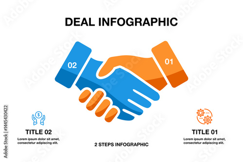 deal infographic handshake vector illustration, Presentation 2 step option. vector eps 
