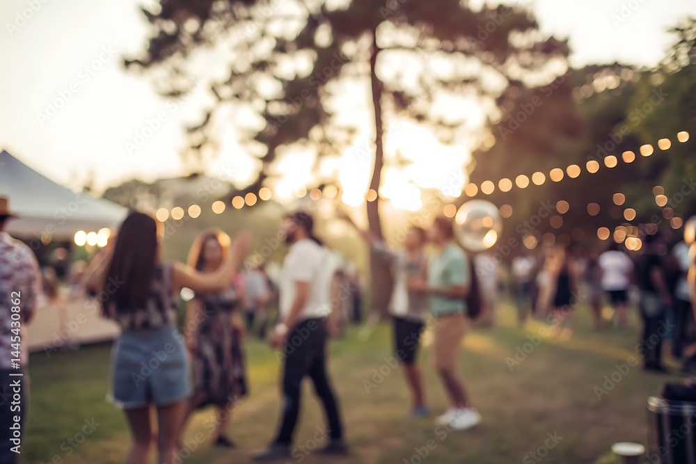 Obraz premium Social gathering in sunset park blur background of people enjoying festivities