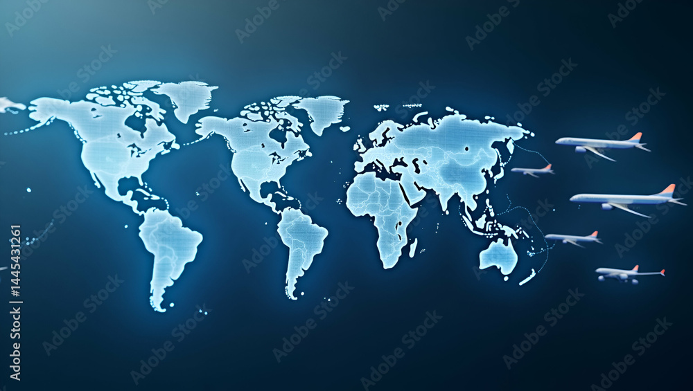 Air transportation network connecting major airports across the globe for fast and secure cargo shipment supporting global trade and logistics systems in Photo Stock Concept and empty space on the Air transportation network connecting major airports across the globe for fast and secure cargo shipment supporting global trade and logistics systems in Photo Stock Concept and empty space on the