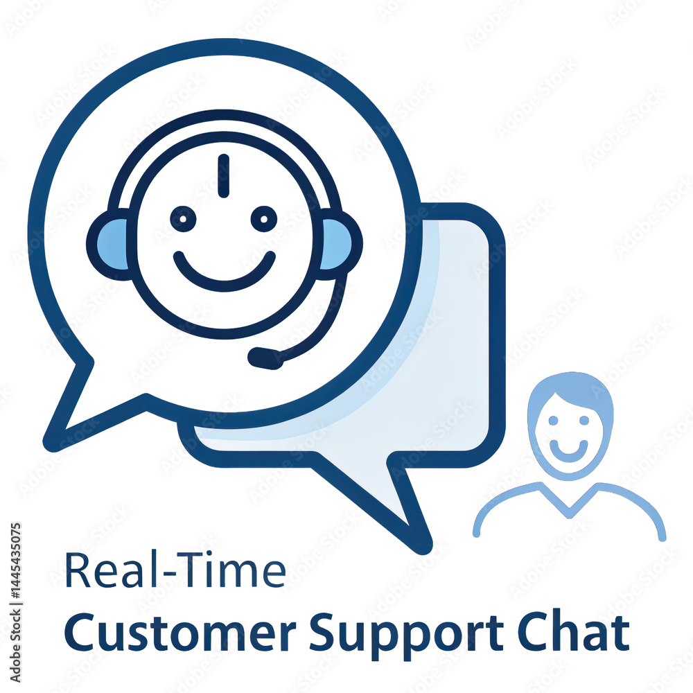 Graphic illustrating a cheerful customer service representative ready to assist users in a chat support environment showcasing real time communication Graphic illustrating a cheerful customer service representative ready to assist users in a chat support environment showcasing real time communication