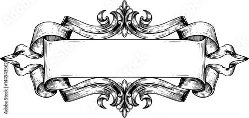 A scroll or banner parchment paper ribbon band in a vintage woodcut style
