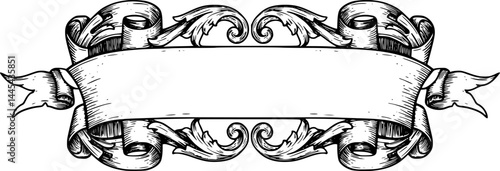A scroll or banner parchment paper ribbon band in a vintage woodcut style
