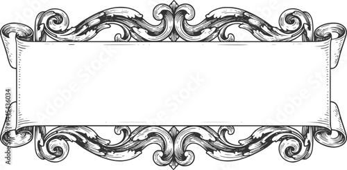 A scroll or banner parchment paper ribbon band in a vintage woodcut style
