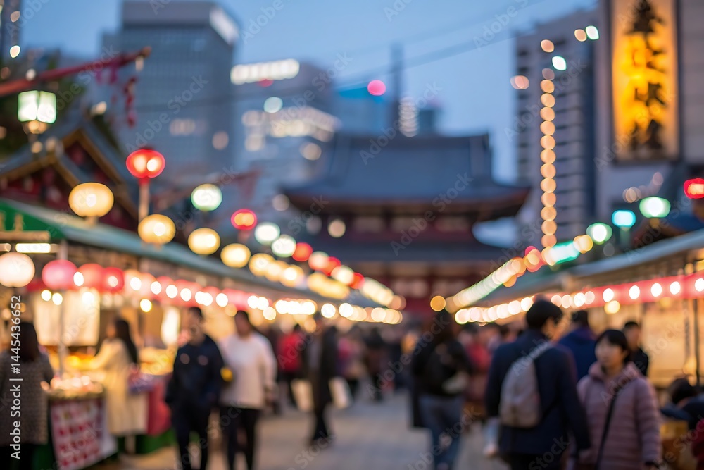 Fototapeta premium Vibrant night market scene in tokyo with blur background aesthetic and food stalls