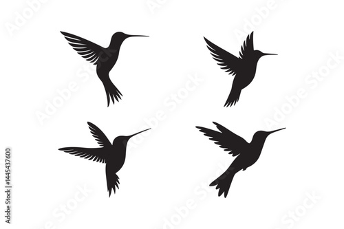 Hummingbird Silhouette Icons Collection Flying Bird Vector Art for Nature