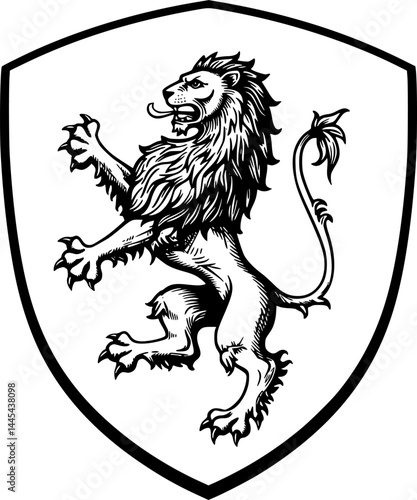 A heraldry coat of arms crest style rearing heraldic lion standing on hind legs in a vintage style. vector