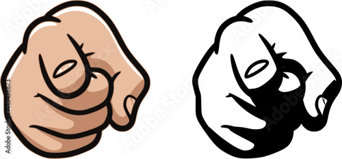 A hand pointing finger at you cartoon illustration, Want You Pointing Front Uncle Sam Need Finger Hand. A hand pointing a finger in a direction sign. Wearing a business suit in a vintage antique