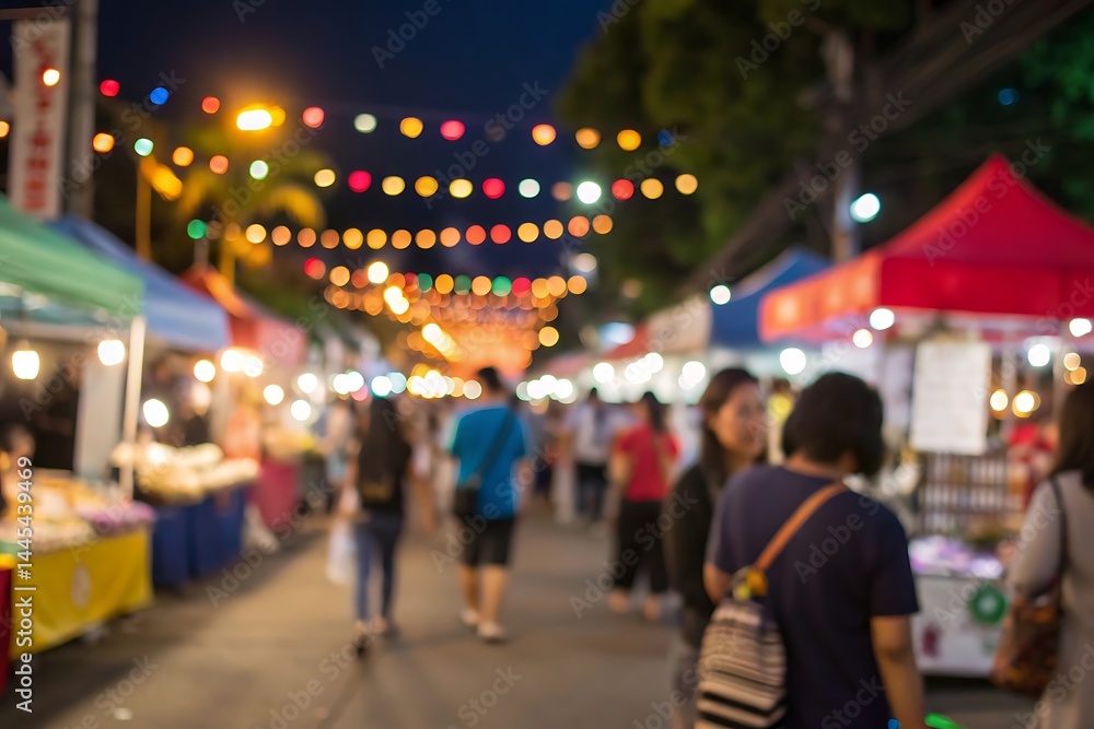 Fototapeta premium Event photography of vibrant night market festivities in the city center atmosphere