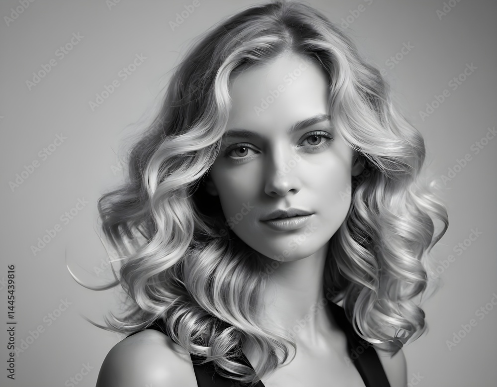 Fototapeta premium Portrait of a Woman with Long Curly Blonde Hair