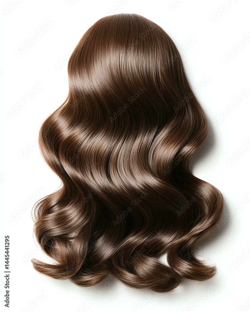 Naklejka premium Hair wave beauty concept haircare isolated on white background Wavy brown hair styled elegantly in flowing strands on a light background.