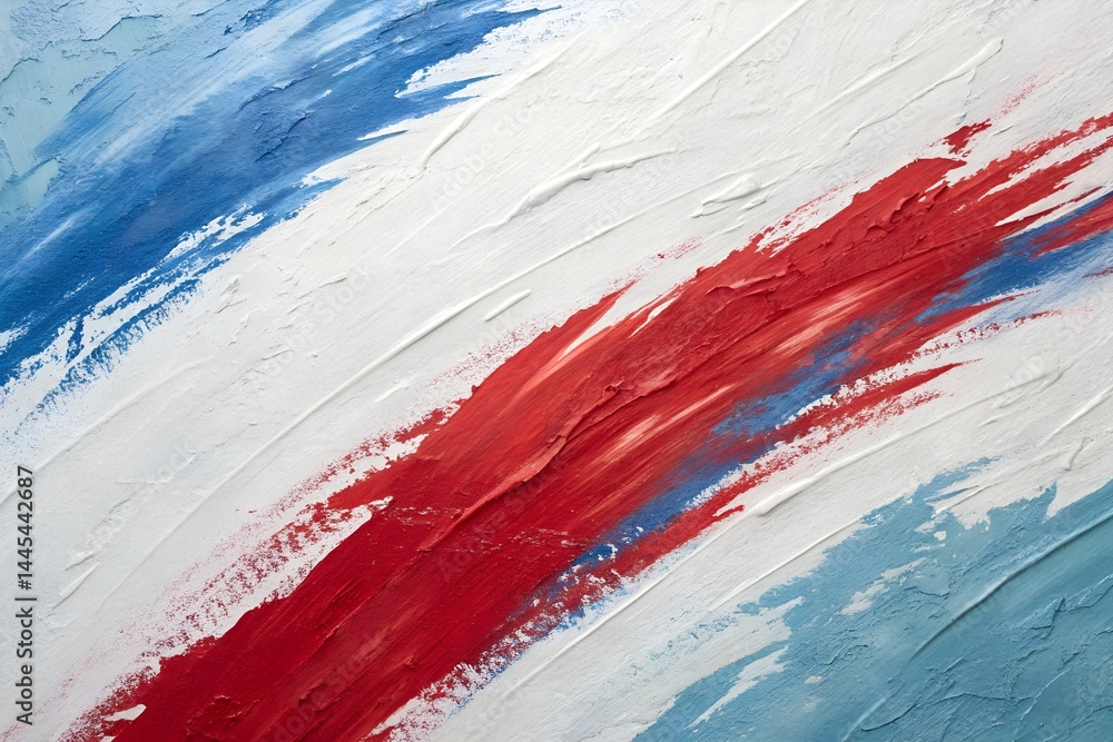 Textured Abstract Painting Dynamic Red, White, and Blue Strokes