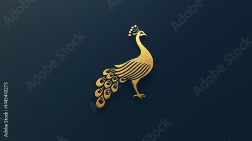Elegant gold peacock silhouette on dark background