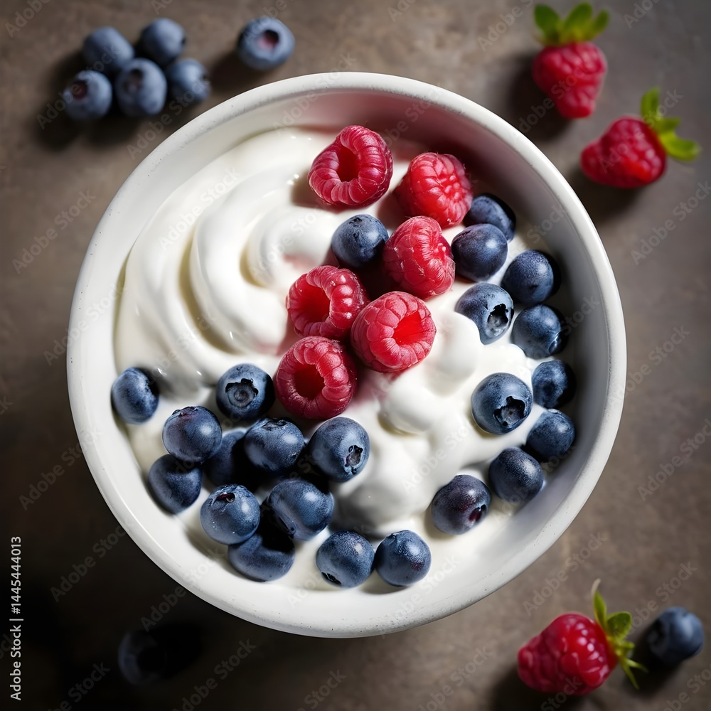 Yogurt with Raspberries and Blueberries Yogurt with Raspberries and Blueberries