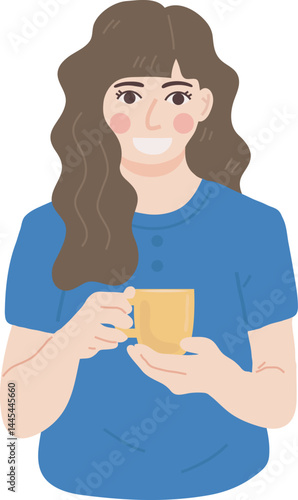 Illustration of Woman Enjoying a Drink Coffee
