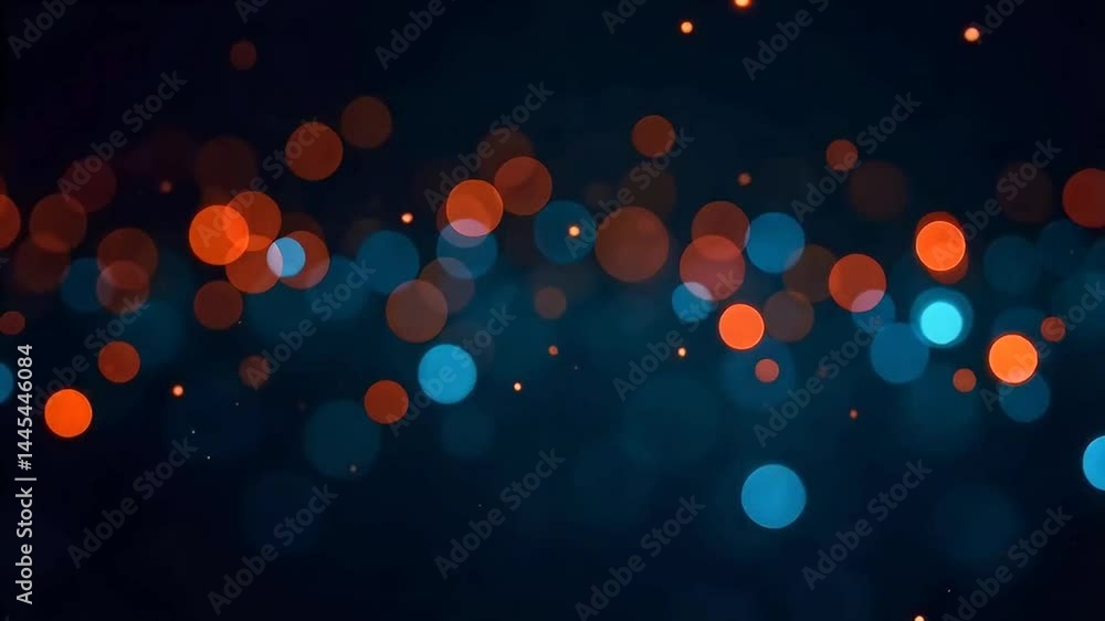 Loop, blue and orange bokeh lights on a dark background looping video