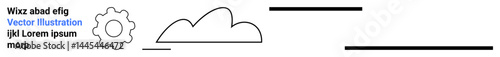 Abstract gear, cloud outline, horizontal bars, and placeholder text. Ideal for automation, technology, cloud computing, process, simplicity data organization and simple landing page