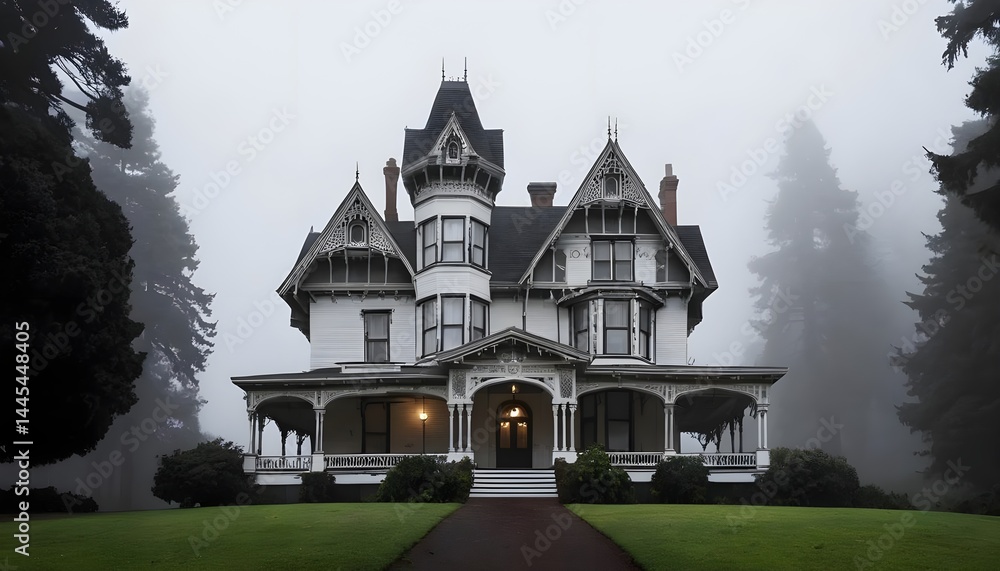 Victorian Mansion in Foggy Forest Victorian Mansion in Foggy Forest