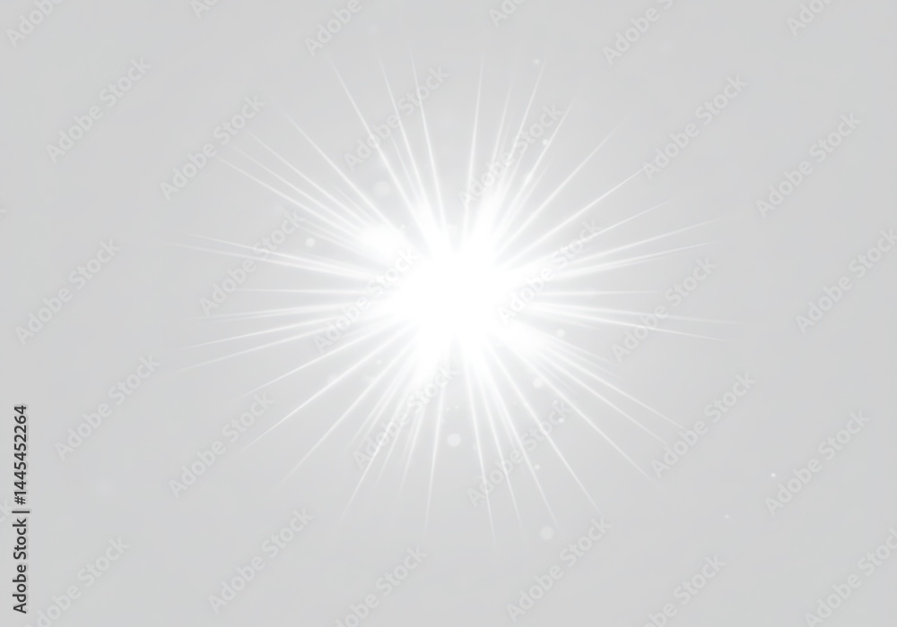A radiant white starburst effect against a soft gray background with luminous light rays emanating outward A radiant white starburst effect against a soft gray background with luminous light rays emanating outward