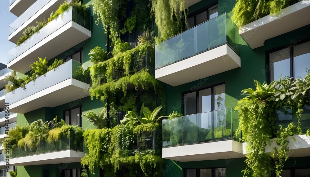 Fototapeta premium Green Facade Modern Building with Balcony Gardens