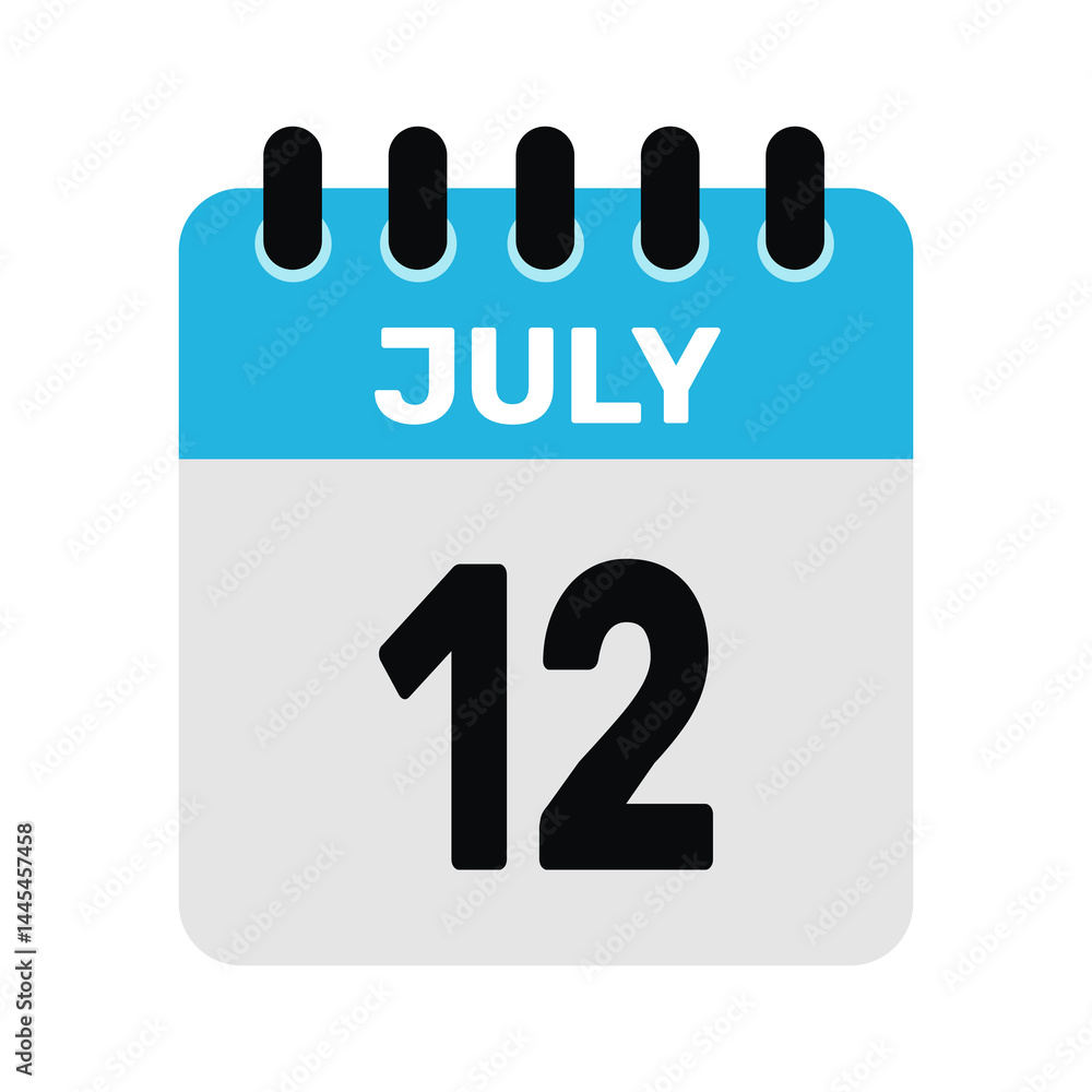 july 12 calendar icon Vector page month design illustration july 12 calendar icon Vector page month design illustration