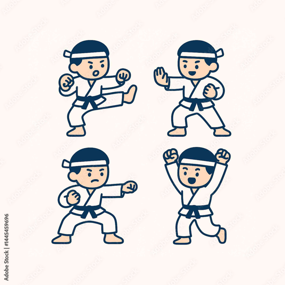 set of funny cartoon karate set of funny cartoon karate