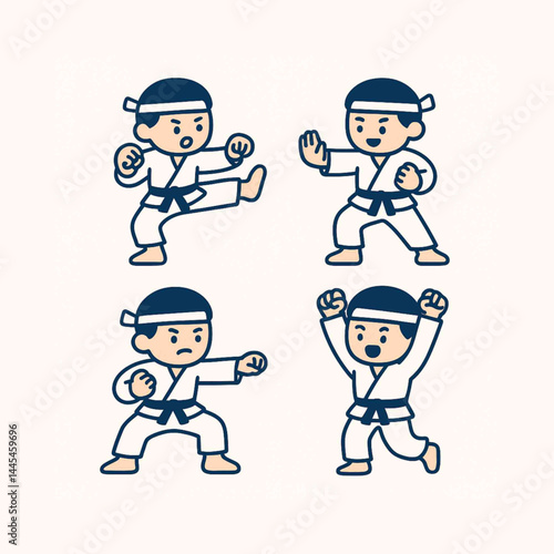 set of funny cartoon karate
