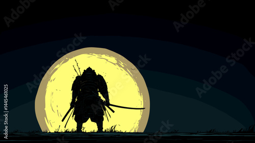 月夜に佇む侍のベクターイラスト