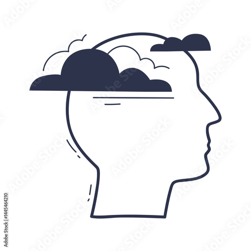 Silhouette of a head with clouds, symbolizing confusion or mental fog.