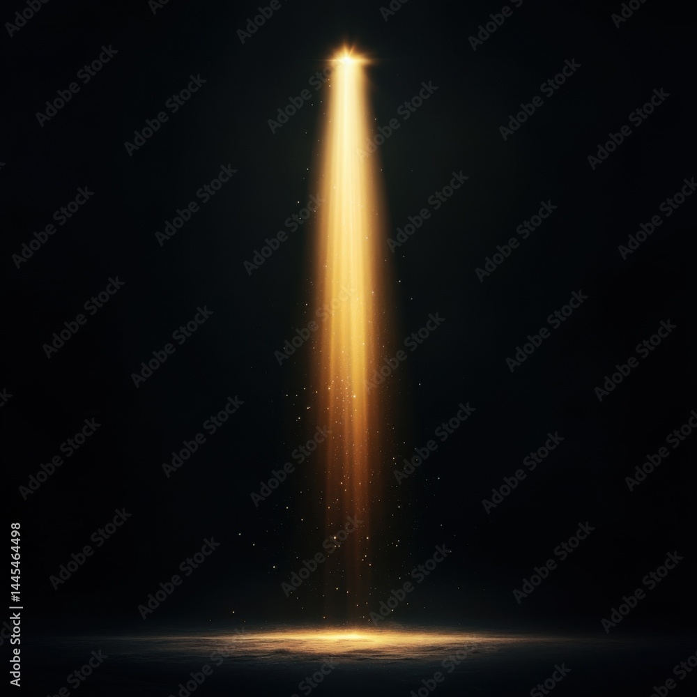 Radiant golden light beams down, creating a mesmerizing effect in the darkness.