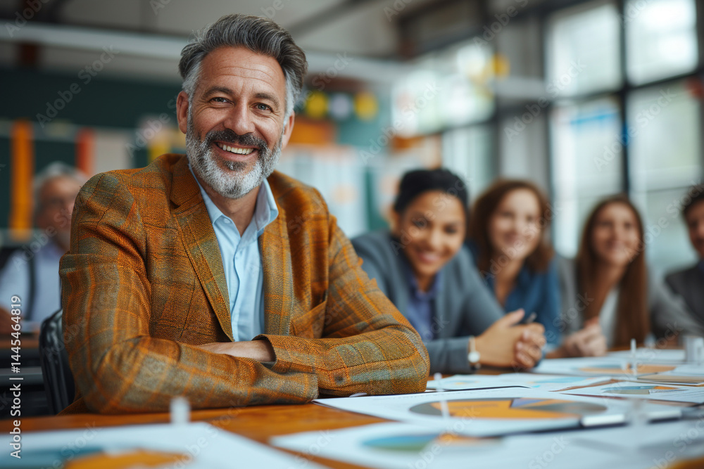 Fototapeta premium During the education business meeting, the leader elaborates on the growth strategy