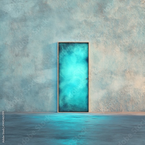 Obraz na płótnie A vibrant blue door against a textured gray wall, creating an intriguing contrast in a minimalist setting. w salonie