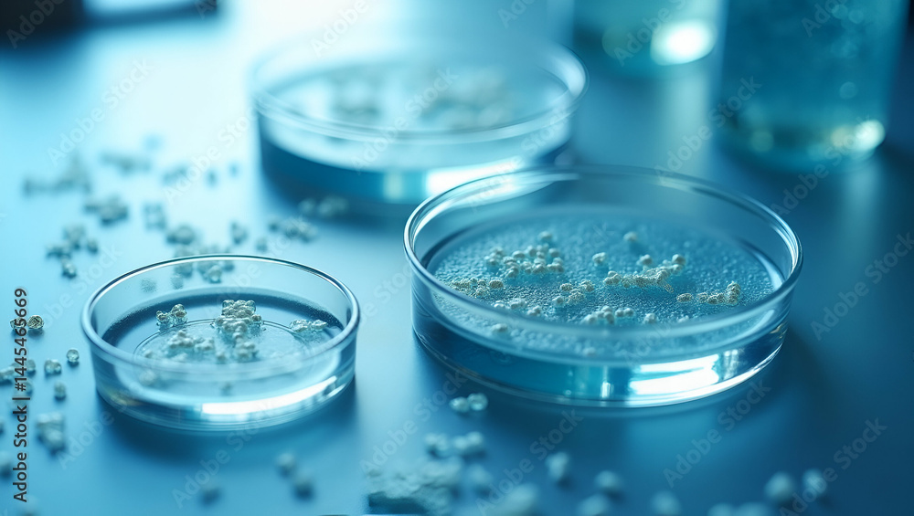 Close-Up of Water Bacteria Testing: Petri Dishes with River Water Sample Colonies - Stock Photo Concept with Space for Text Close-Up of Water Bacteria Testing: Petri Dishes with River Water Sample Colonies - Stock Photo Concept with Space for Text