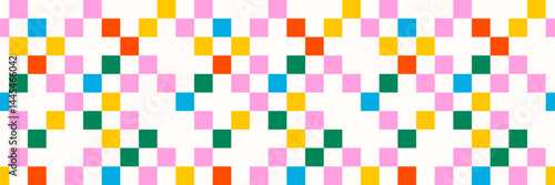 Retro pixeled sprinkle seamless pattern. Fun colored shapes background. Abstract graphic art vector wallpaper.