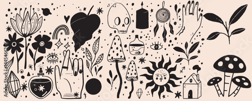 Hand-drawn vintage mystical and magic symbols illustration